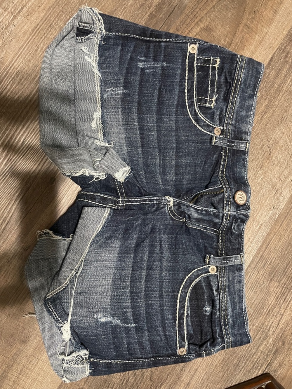 Maurices Dark Blue Distressed Denim Cutoff Shorts